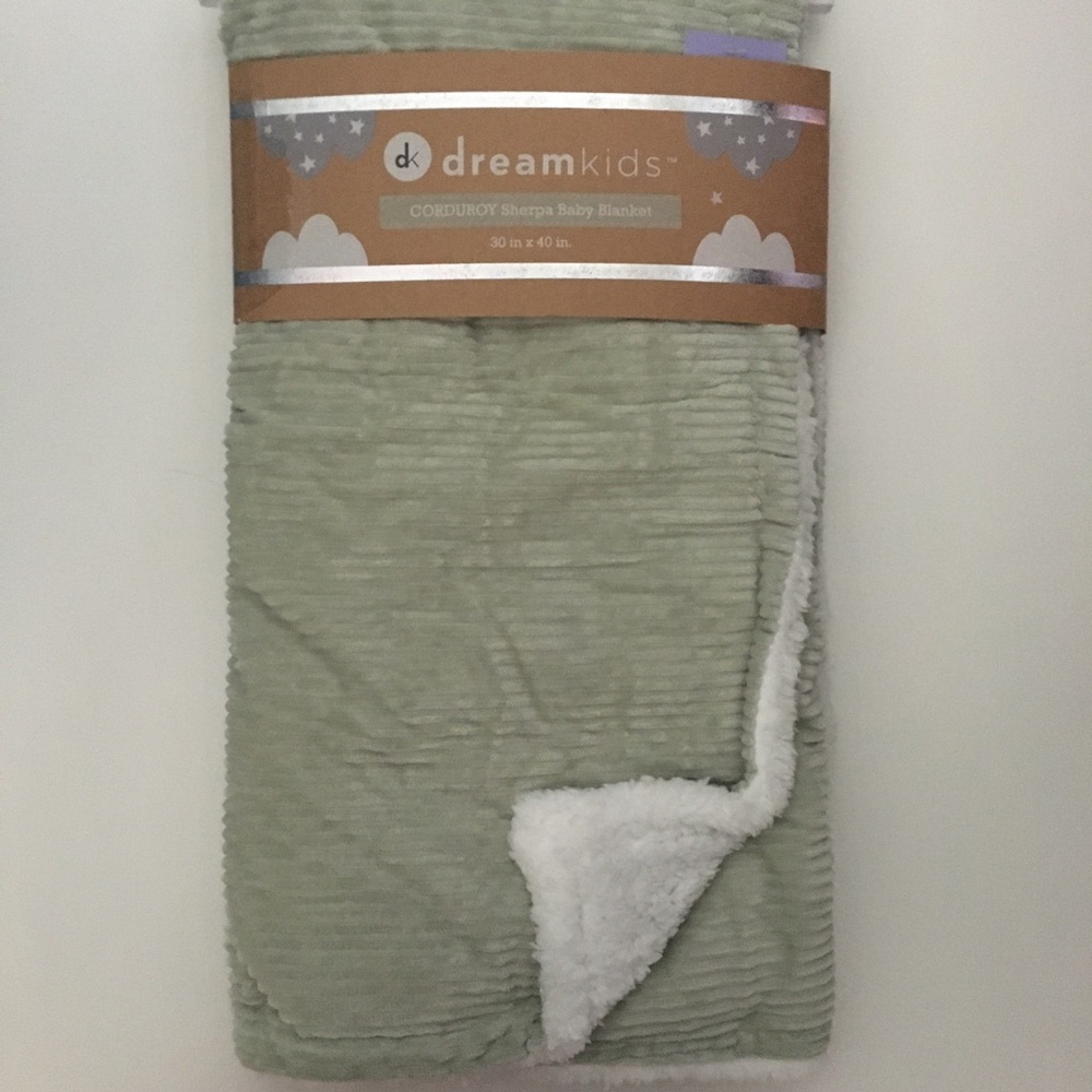 Baby Blanket Dream Kids Sage Green Soft Corduroy Sherpa Reverse